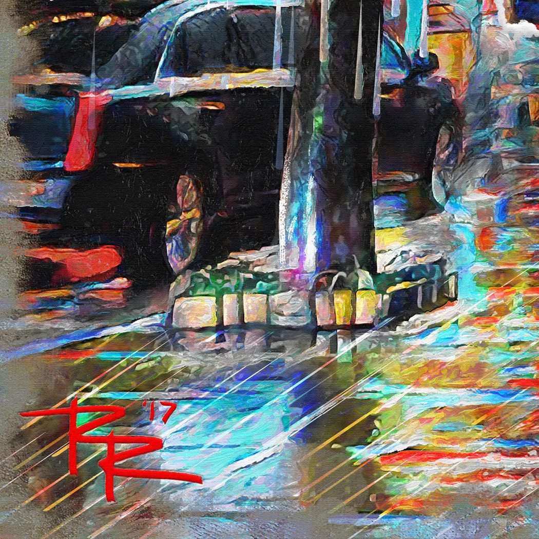 Umbrella Couple Art, Rainy Day Painting, Romantic Walk in the Rain
