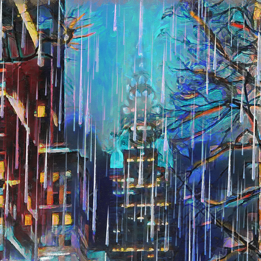 Umbrella Couple Art, Rainy Day Painting, Romantic Walk in the Rain