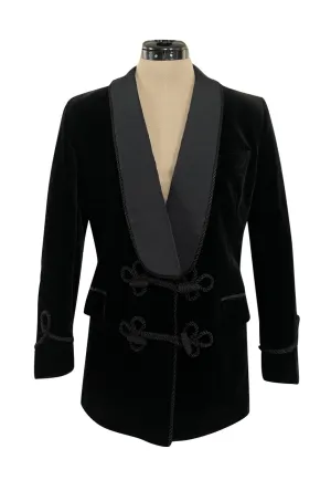Unbelievable Vintage Turnbull & Asser Men's Black Velvet Smoking Jacket w Braided Silk Cord