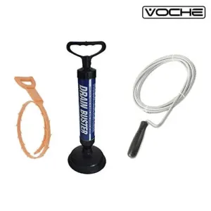 Voche® 3Pc Drain Buster Suction Plunger Drain Unblocker   2 Flexible Brushes Set