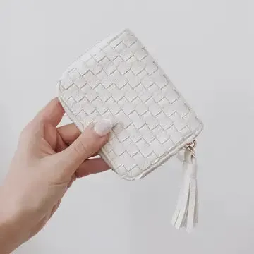 White Leather Basketweave Wallet