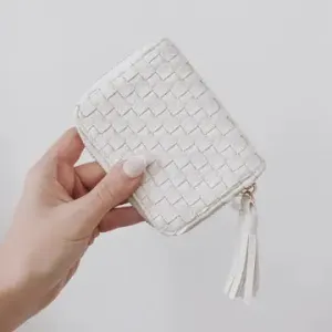White Leather Basketweave Wallet